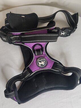 PoyPet Purple Black Dog Harness Size Large No Pull Adjustable